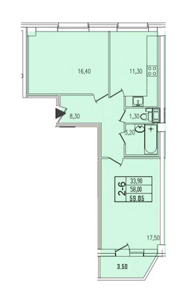 Двухкомнатная квартира в : площадь 59.05 м2 , этаж: 4 – купить в Санкт-Петербурге